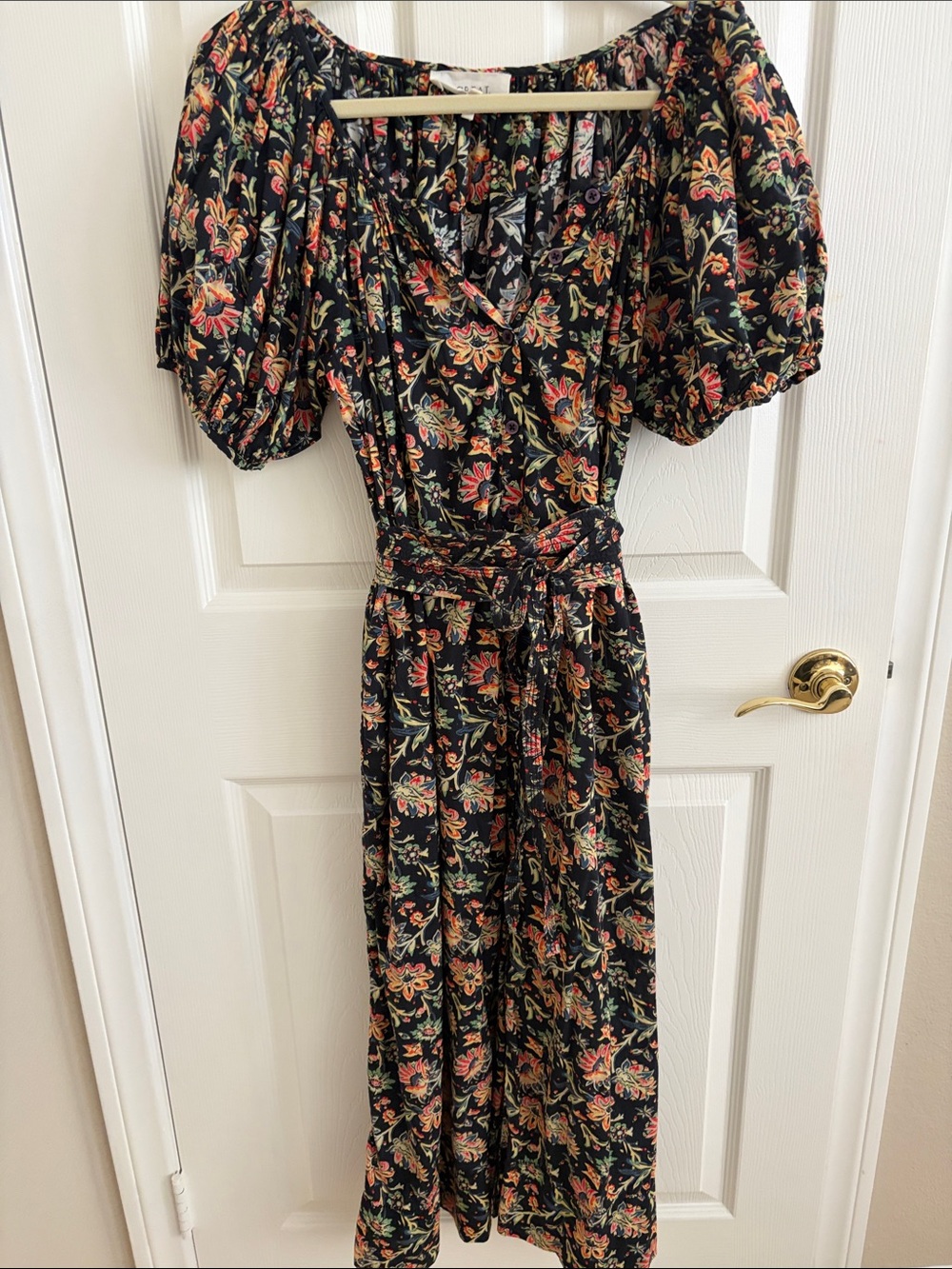 The Great Floral Puff-Sleeve Black Maxi Dress
